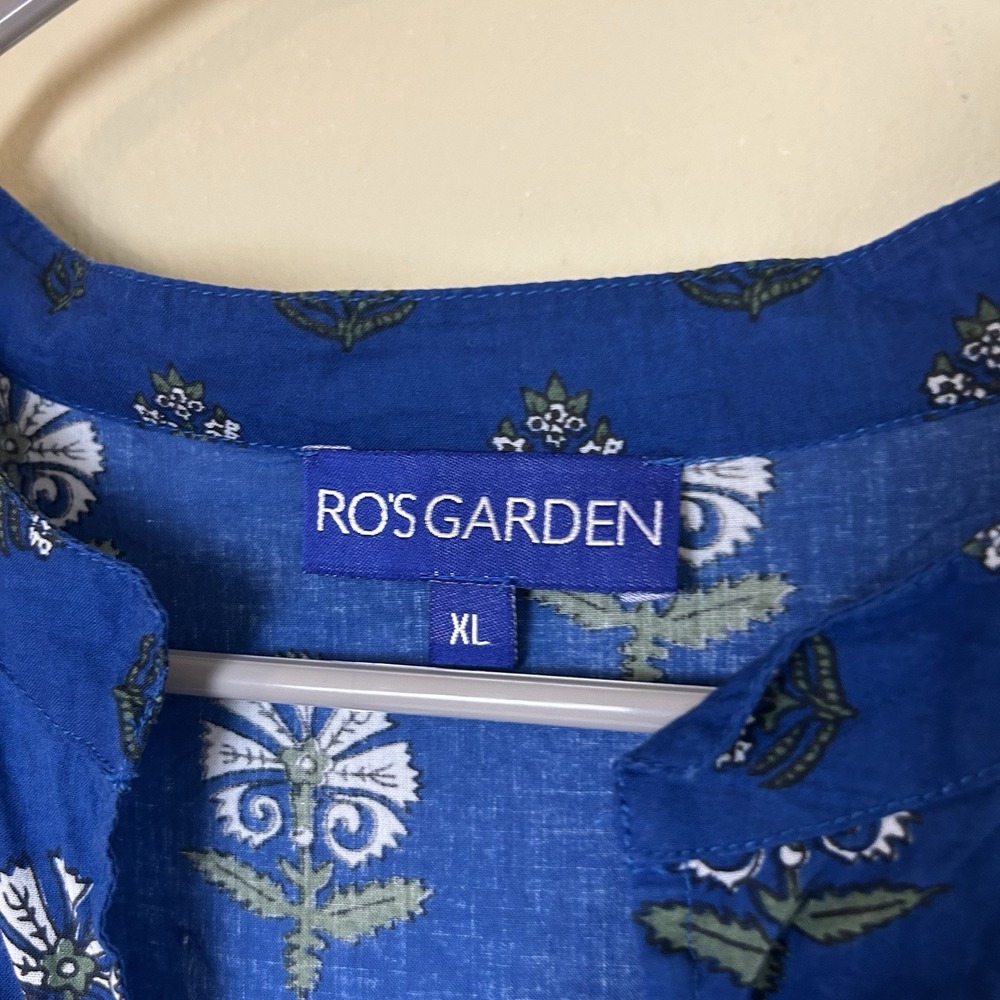 Anthropologie Ro's Garden X-Large Blue Floral Block Print Dress Light Cotton - Picture 4 of 10